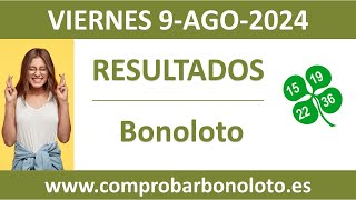 Resultado del sorteo Bonoloto del viernes 9 de agosto de 2024 [upl. by Ellenehc]