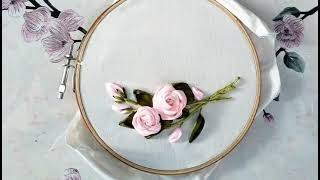 How to Make Ribbon Embroidery With Rose Flower Design [upl. by Eiramaneet]