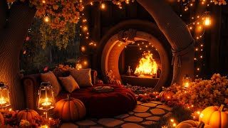 Autumn Evening in a Pumpkin Wonderland  Soothing Fireplace amp Gentle Rain for Relaxation 🎃 [upl. by Aronel741]