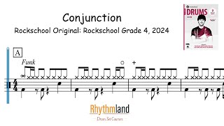 Drum score how to play Conjunction  Rockschool Grade 4 drums 2024 [upl. by Dottie]