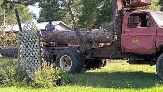 A pulpwood truck arrives at the Smith home to take some logs away to help get our yard cleaned up [upl. by Kai]