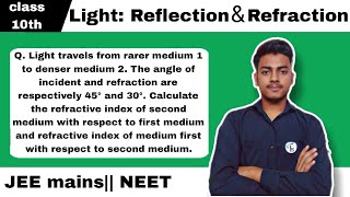 Q Light travels from rarer medium 1 to denser medium 2 The angle of incident and refraction are [upl. by Duane]