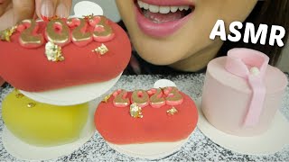 ASMR NEW YEAR Mini Mousse Cakes Match Raspberry Mango Milk Chocolate NO TALKING Soft Eating Sound [upl. by Atteuqihc]