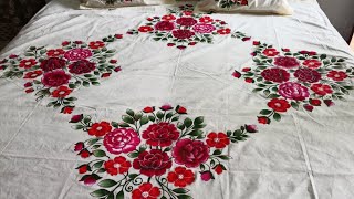 bedsheet paintingcompleted bedsheet painting designbeautiful flowers painting [upl. by Victorie]