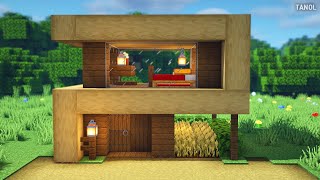 ⚒️ Minecraft  How To Build a Small Survival Wooden Modern House마인크래프트 건축  작은 야생 나무 모던하우스 만들기 [upl. by Dick987]