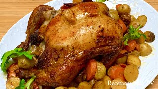 Como hacer Pollo al Horno  Truco para que te quede Dorado y Rico Roasted Chicken Recipe [upl. by Kent]