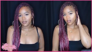 Deep RedBurgundy Small Box Braids Start to Finish [upl. by Rufus]