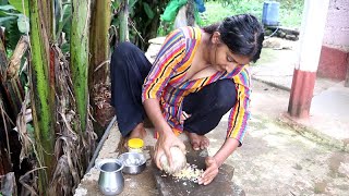 village girl cooks chicken gravy with traditional spices on firewood stove [upl. by Ludvig]