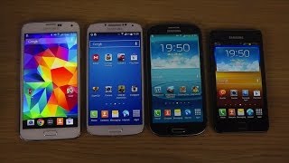 Samsung Galaxy S5 vs Galaxy S4 vs Galaxy S3 vs Galaxy S2  Which Is Faster [upl. by Victorie545]