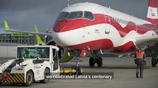 airBaltic celebrating the Restoration of Independence of the Republic of Latvia [upl. by Madian]