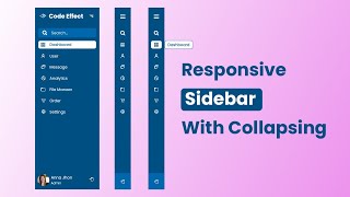 Responsive Sidebar With Collapsing  Sidemenu  Menu  Code Effect [upl. by Purdy346]