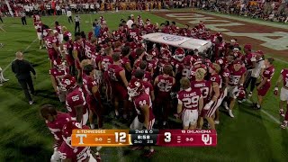 Entire Oklahoma team gathers near Kendel Dolby as hes carted off the field  ESPN College Football [upl. by Noswal]