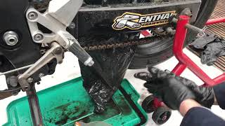 How To Clean And Lubricate Motorcycle O Ring or X Ring Chain And Sprockets [upl. by Ahsienat]