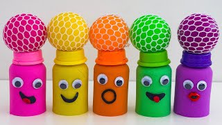 Match Rainbow Colors Squishy Balls with Kinetic Sand Milk Bottles Smiley Face  video for kids [upl. by Younger392]