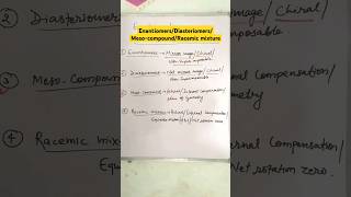 Enantiomers Diasteriomers Mesocompound Racemic mixture goc neet chemistry shorts ncert [upl. by Esylla32]