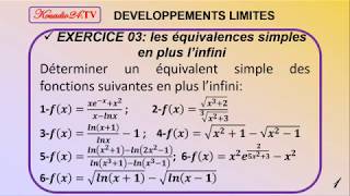 EXERCICE 03  DÉVELOPPEMENT LIMITES  ÉQUIVALENCES DUNE FONCTION EN PLUS LINFINI [upl. by Nell]