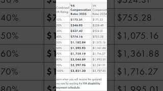 VA 2025 DISABILITY PAY RATE VA veterans navy military army airforce marine coastguard [upl. by Eilsew258]