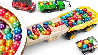 Marble Run Race ☆ HABA Slope amp Retro Makita Truck Excavator Garbage Truck Dump Truck Ambulance [upl. by Vergne]