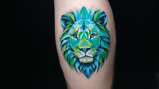 Colored Geometric Lion Tattoo [upl. by Novhaj]