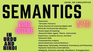 Semantics  Features  Meaning  Roles  field  Lexical Relations  Syntactic Semantics PDF Notes [upl. by Eadwine729]