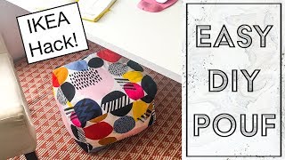 EASY DIY POUF OTTOMAN TUTORIAL  IKEA HACK [upl. by Ymerej995]