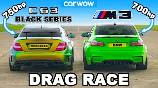 750hp AMG C63 Black Series v 700hp BMW M3 DRAG RACE 14 12 and 1MILE [upl. by Jodee245]