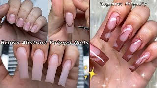 BROWN ABSTRACT POLYGEL NAILS🤎 BEGINNER FRIENDLY NAIL DESIGN  HOW TO FRENCH TIP  Nail Tutorial [upl. by Behre791]