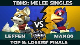 Leffen vs Mang0  Top 8 Losers Finals Melee Singles  TBH9  Fox vs Falco [upl. by Serafine]