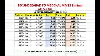 SECUNDERABAD  MEDCHAL MMTS TIME TABLE  Hyderabad  Telangana  India [upl. by Enahpets]