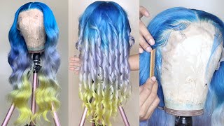 How To Ombré Hair EASY  TRI COLOR OMBRE TUTORIAL for Beginners  Blue Silver amp Yellow [upl. by Schifra871]