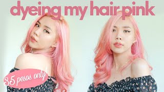 DYEING MY HAIR PINK AT HOME FOR ONLY 35 PESOS Philippines [upl. by Ahsinehs263]