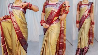 PLAIN BORDER SAREEBEGINNERS SAREE DRAPING GUIDEFRONT PALLU STYLESTEP BY STEPHINDI [upl. by Niltyak636]