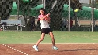 中学女子テニス オープンスタンス・トップスピン（ツーピボットターン） [upl. by Ainafetse]