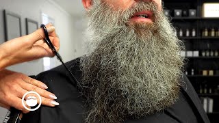 Young Man’s Incredible Grey Beard Gets Trimmed to Perfection [upl. by Earized]