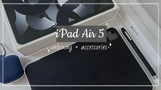 iPad Air 5 space grey unboxing📦 Apple Pencil 2  accessories black aesthetic ASMR🖤✨ [upl. by Deb]