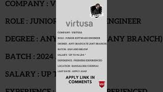 Virtusa Off Campus Hiring For Junior Software Engineer 2024 virtusa  latest job updates  freshers [upl. by Nett562]