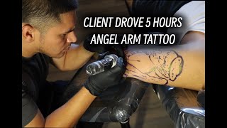 Angel Arm Tattoo  Using Acus M1 Tattoo Machine [upl. by Yerffej933]