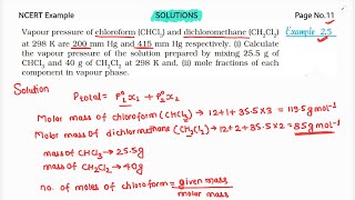 Vapour pressure of chloroform CHCL3 and dichloromethaneCH2CL2 at 298K are 200m m Hg and 415mm Hg [upl. by Nipsirc]