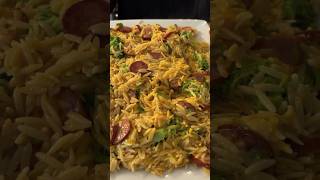 Cheesy Sausage Broccoli Orzo  so good so easy Full recipe below easymeals easydinner [upl. by Hamlin]