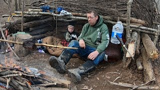 Survival Camping with 3 Yr Old  Building Survival Shelter with Shovel [upl. by Sesiom825]