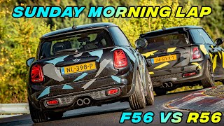 Sunday morning lap with 2 MINI Coopers F56 vs R56  Nürburgring Touristenfahrten [upl. by Corabel159]