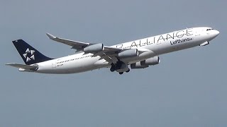 Star Alliance Lufthansa Airbus A340300 takeoff in Frankfurt Full HD [upl. by Backer]