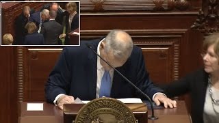 See The Terrifying Moment Minnesotas Governor Fell During Speech [upl. by Namruht]