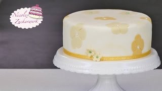 Einfache Fondanttorte mit Blumenmuster  Tutorial von Nicoles Zuckerwerk [upl. by Novehc]