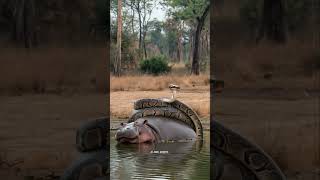 HIPPO Takes on Snake in EPIC Pond Battle shorts animals [upl. by Jacklyn]