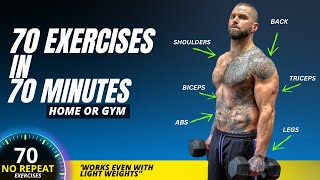 70 Exercise in 70 Mins Full Body Workout With Dumbbells  No Repeat Mashup [upl. by Lyret]