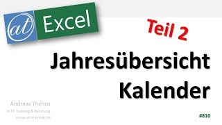 Jahresübersicht in Excel erstellen  Kalender  Teil 2  Feiertage und Kalenderwochen [upl. by Yrevi]