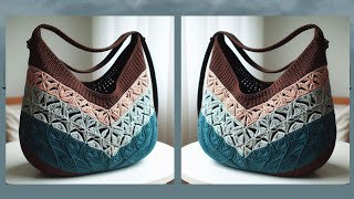 BEAUTIFUL CROCHET HOBO BAG WITH CHOCOLATE amp TEAL COLOR COMBINATION  Crochet Ideas [upl. by Tri193]