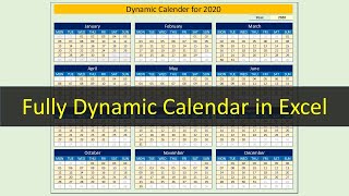 Dynamic Calendar for 2020 in Excel [upl. by Honig868]