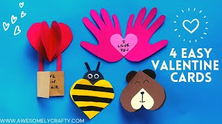 4 Easy Valentine Cards for Kids  Easy Valentines Day Crafts for Kids [upl. by Silver]